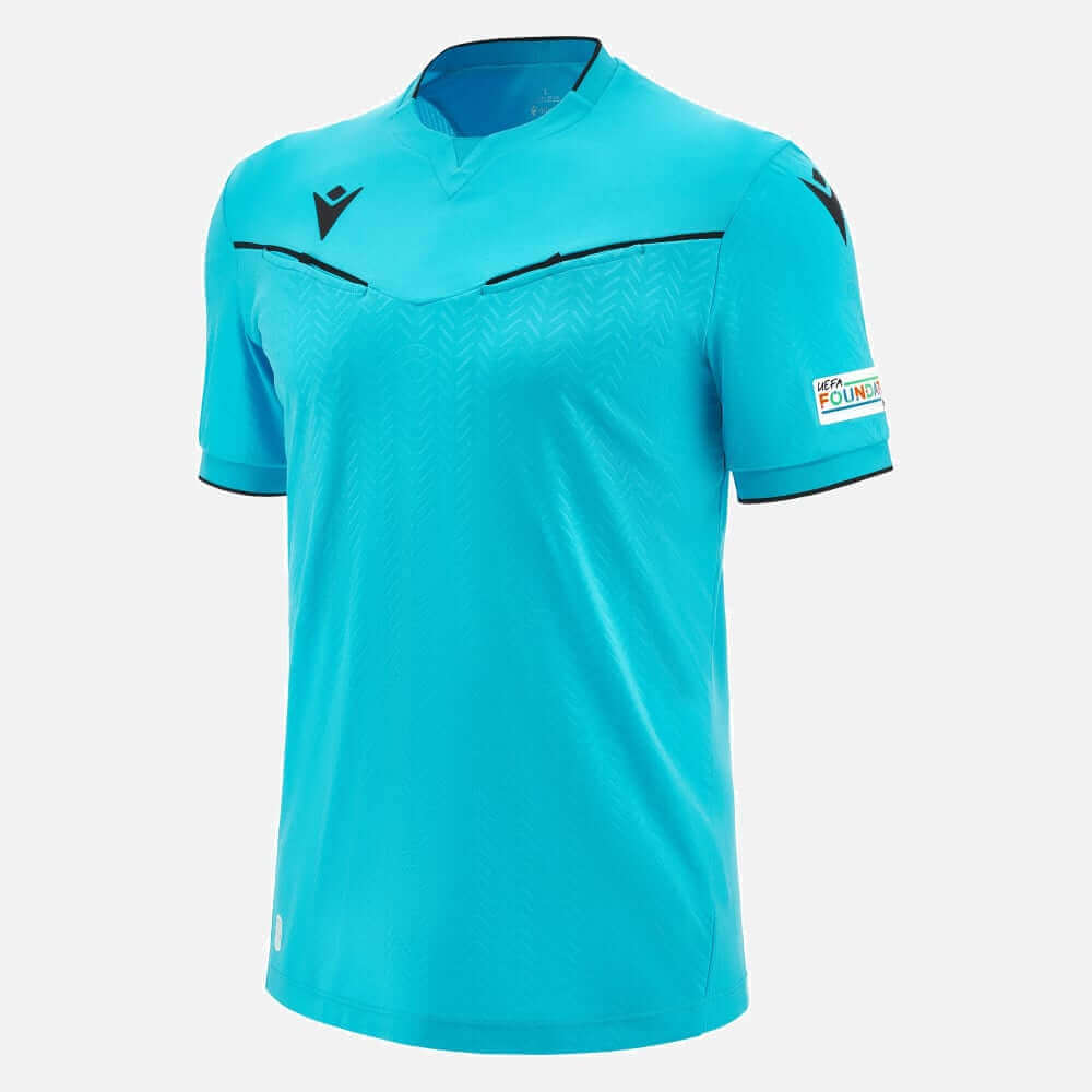 UEFA 2023/25 scheidsrechtersshirt neonblauw | €84,99 | Macron | Wedstrijdkleding | Maat: S, M, L, XL, XXL, 3XL | | Scheidsrechters.nl