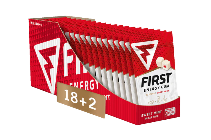 First Energy Gum Red - Cafeïne kauwgom - doos met 20 zakjes